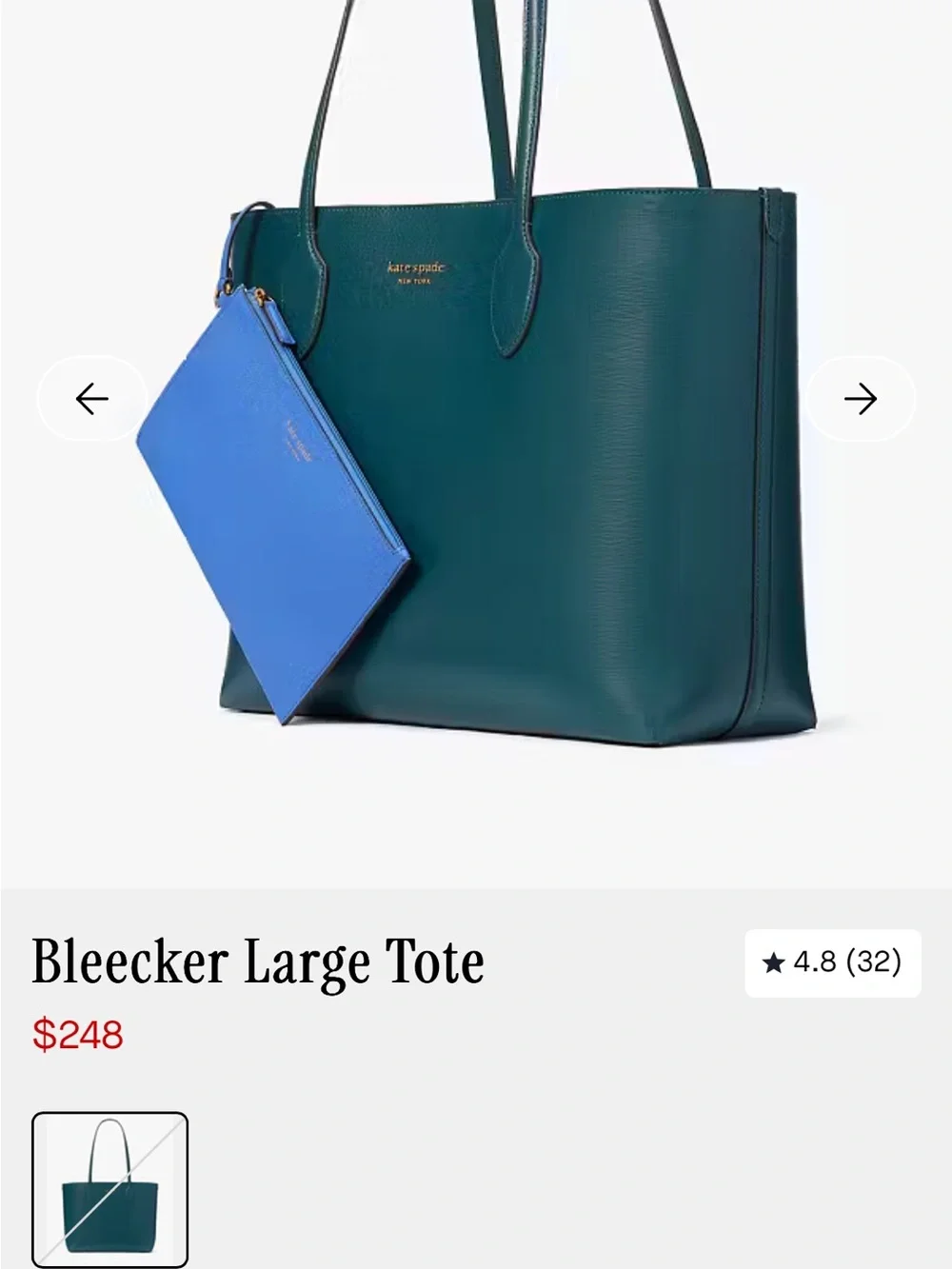 kate spade Teal Tote with Bright Blue Zip Pouch